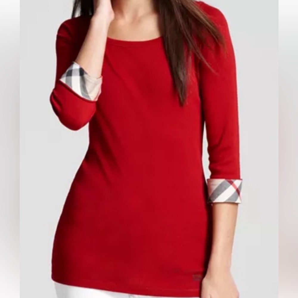 Burberry Women’s 3/4 Sleeve Check cuff Tee